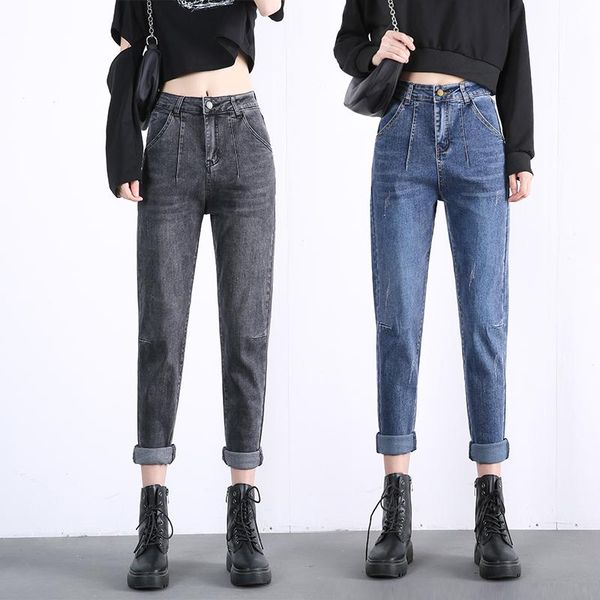 

women's jeans plus size 40 harlan women's slim loose comfortable high waist female cargo denim trousers mujer casual clothes, Blue