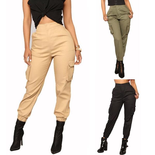 

women's pants & capris casual trousers multi-pockets solid color stylish ladies long womyh0038, Black;white