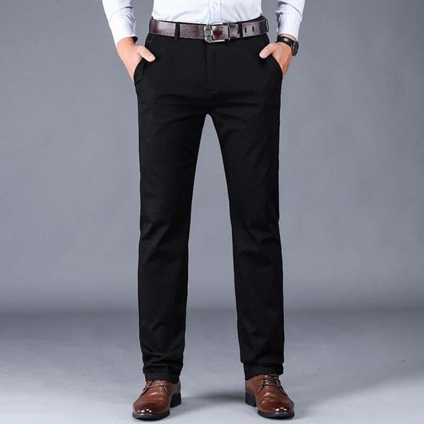 

men's pants stretch suit dress men formal trousers business regular fit straight leg work uniform, Black