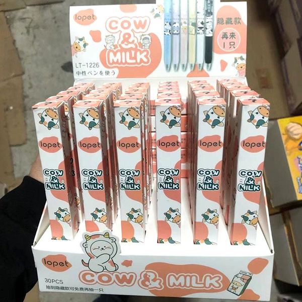 

gel pens 30 pcs/lot creative milk cow blind box pen cute 0.5mm black ink signature promotional gift stationery school supplies