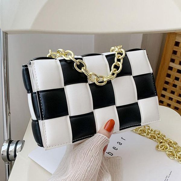 

evening bags luxury women's shoulder weave leather flap bag for women 2021 brand designer handbags thick chain crossbody female