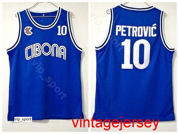 

cibona zagreb college drazen petrovic jersey 10 men team color blue university petrovic basketball jersey uniform breathable good quality si, Black