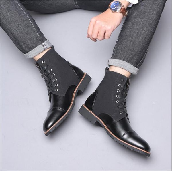 

men's casual high-martin boots plus velvet cotton shoes snow boots warm plush plus high-men pointy winter casual leather chelsea boots, Black