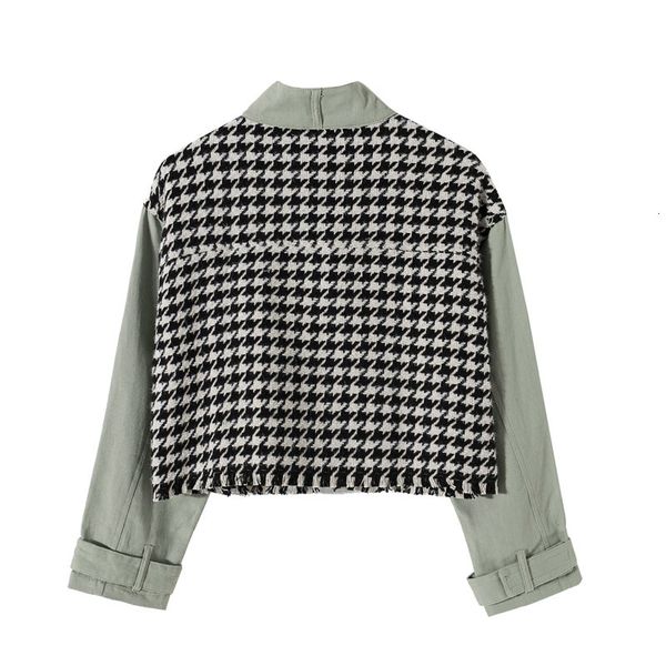 

jackets houndstooth stitching small incense wind round neck pocket female coat korean harajuku army green fashion chic women's jacket, Black;brown