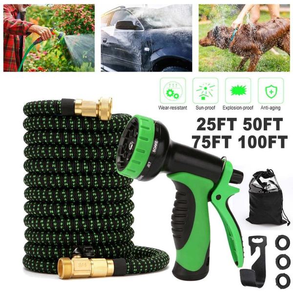 

watering equipments 8 patterns water gun25-100ft garden hose pipe expandable durable flexible lightweight spray