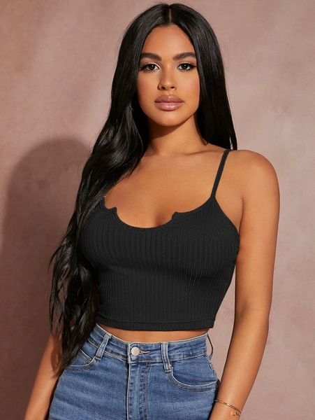 

sxy notch neck rib-knit cami crop i4ru#, White