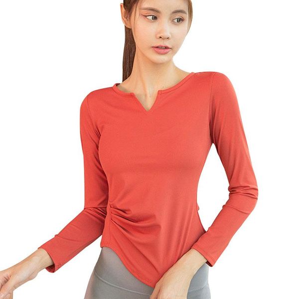 

yoga outfit women t-shirts sport crop fitness gym clothing v-neck long sleeve slim shirt jogging breathable athletic wear six color