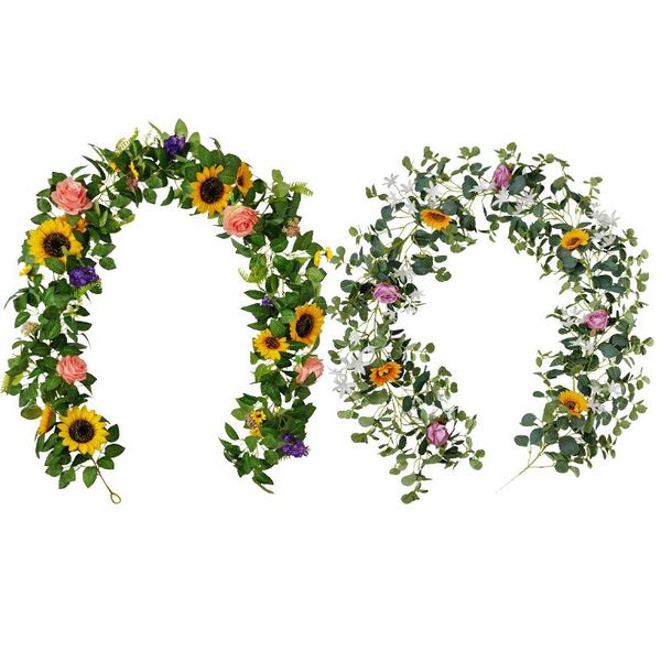 

artificial sunflower vine hanging flowers for wall decoration rattan fake plants leaves garland romantic wedding home decorative & wreaths