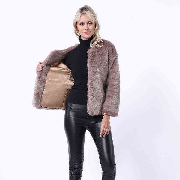 

autumn and winter suit short fur coat women's rabbit hair imitation rex long sleeve 211207, Black
