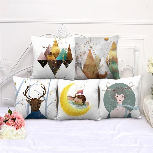 

christmas decoration fancy dreamlike elk girl pillowcase nordic style cushion covers for soft waist car seat cushion/decorative pillo pillow