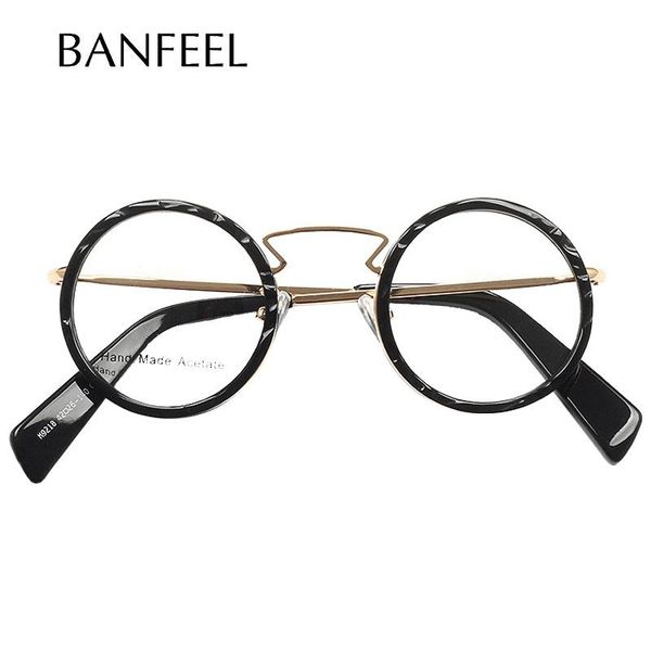

fashion sunglasses frames acetate men optical eyeglasses frame round floral retro glasses women metal goggles myopia hyperopia prescription, Black
