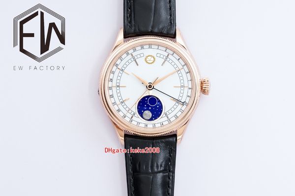 EWF relógios homens relógios de pulso 50535 39mm rosa jacaré de ouro pulseira de couro safira eta 3132 movimento Mensal calendário trabalho automático Mens Mens relógios