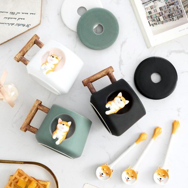 

mugs ceramic mug water cup coffee milk creative color gifts with lovely dog spoon office couple cartoon