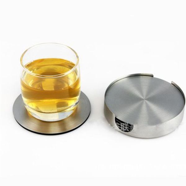 

mats & pads 6pc/set stainless steel cup non-slip pad with holder round square metal insulation tablewear