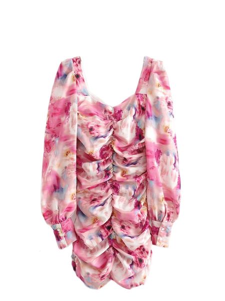 

skirts women v-neck color contrast puff sleeve dress vintage elegant buttocks chic female mini dresses, Black