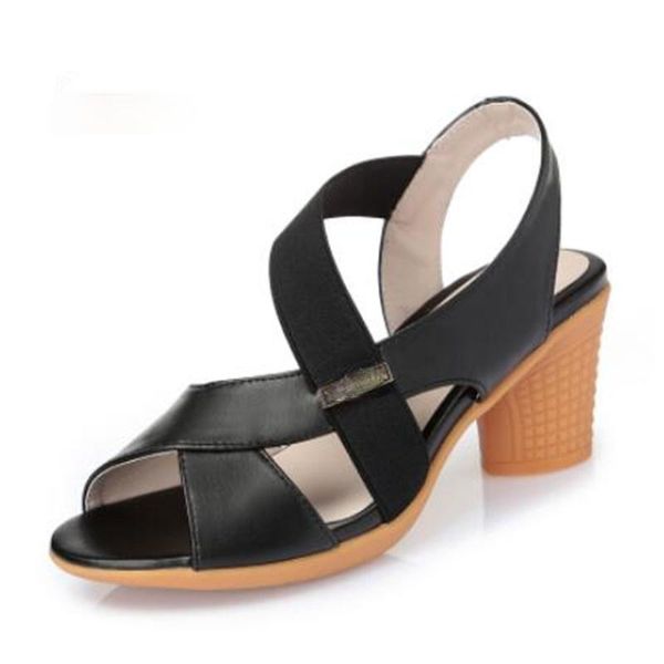 

sandals open shoes women summer genuine leather comfortable wild high heels fashion, Black