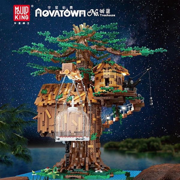 Mould King Das Baumhaus-Modellbausteine mit LED-Teilen, kreatives Spielzeug 16033, 3958 Stück, Montagesteine, Kinder, Weihnachtsgeschenke