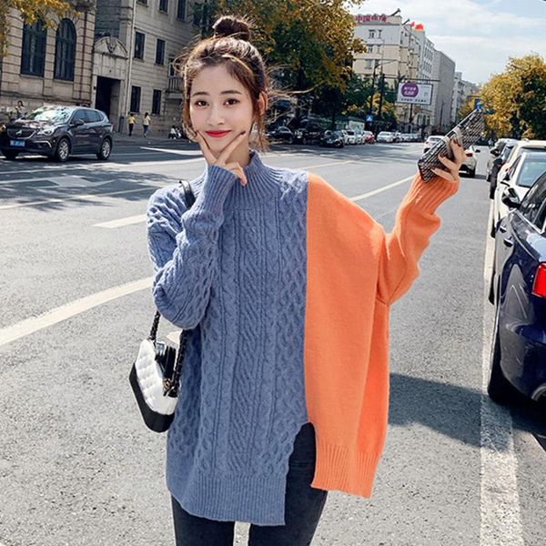 

women's sweaters [ewq] large color matching split korean version loose outer wearing turtleneck sweater 2021 autumn winter 16e4497, White;black