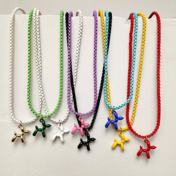 

chains 2021 korea multicolor poodle balloon dog pendant necklace for women rainbow enamel metal chain animal choker necklaces jewelry, Silver