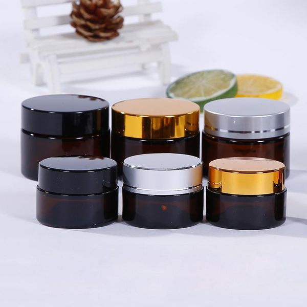 

10pcs 5g 10g 20g 30g 50g small amber glass cosmetic jar pot , empty dark brown eyeshadow makeup face cream lip container storage bottle bott