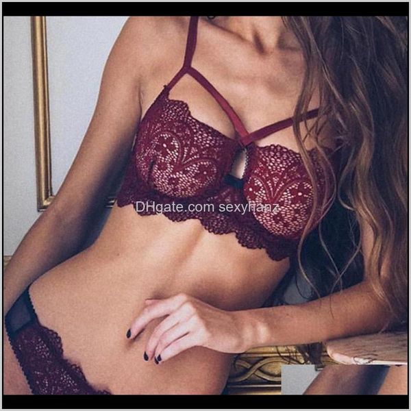 Reggiseni Abbigliamento da donna Drop Delivery 2021 Top Intimo sexy Push-up e slip 3/4 Coppa Set di lingerie in pizzo di marca Set da donna con reggiseno a V profondo Lxc