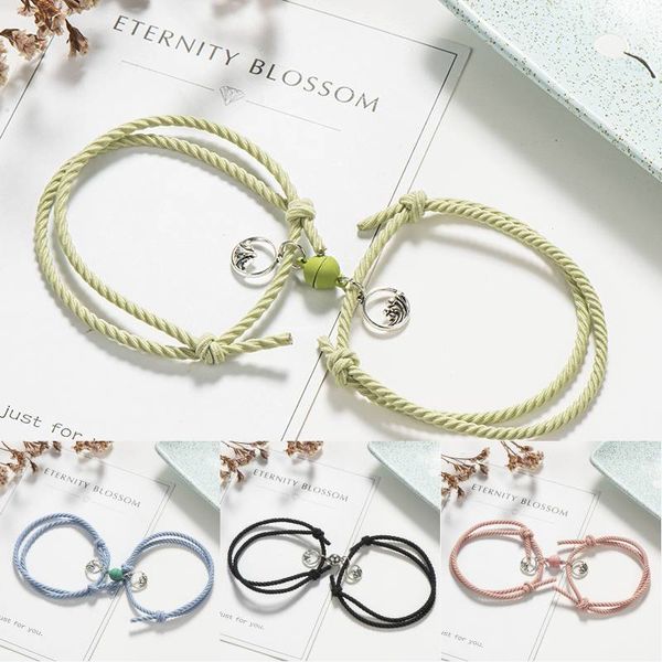 

kimter mutual attraction rope braided charm pendants bracelets couple magnetic bracelet set friend jewelry for women men q114fz, Golden;silver