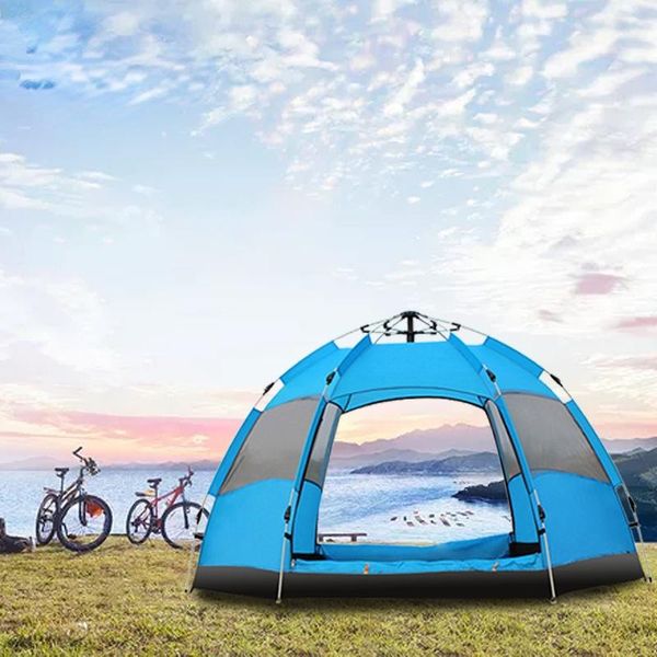 

tents and shelters automatic hexagonal tent outdoor multi-person double layer 3-5 people camping hiking rain-proof quickly open