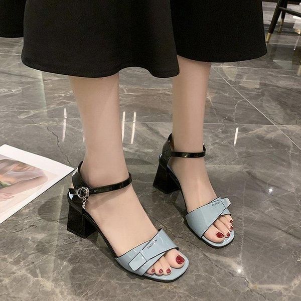 

women's sandals 2021 fashion high heels leather pumps shoes for woman buckle strap summer footwear zapatillas mujer, Black
