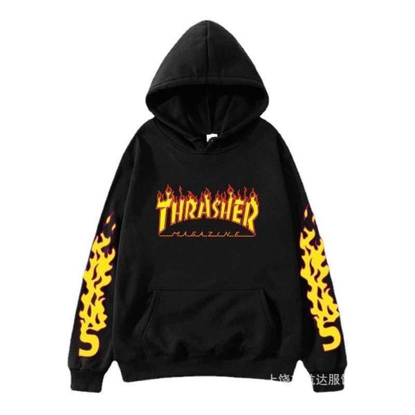 

thrasher flame hooded men's fashion card, Black