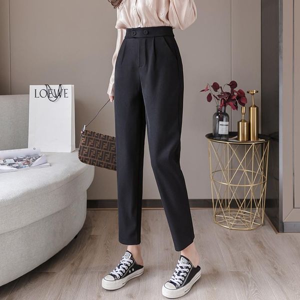 

women's pants & capris 2021 korean autumn high waist loose casual button pockets solid flat harem women black 0822, Black;white