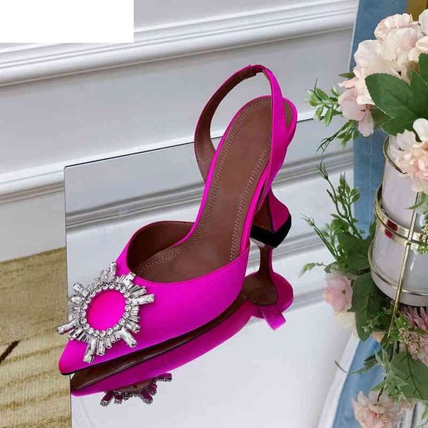 

sandals rhinestone cup high heels shoes 2021 summer stiletto crystal sun flower pointed toe female sandals pumps wedding i8qt, Black