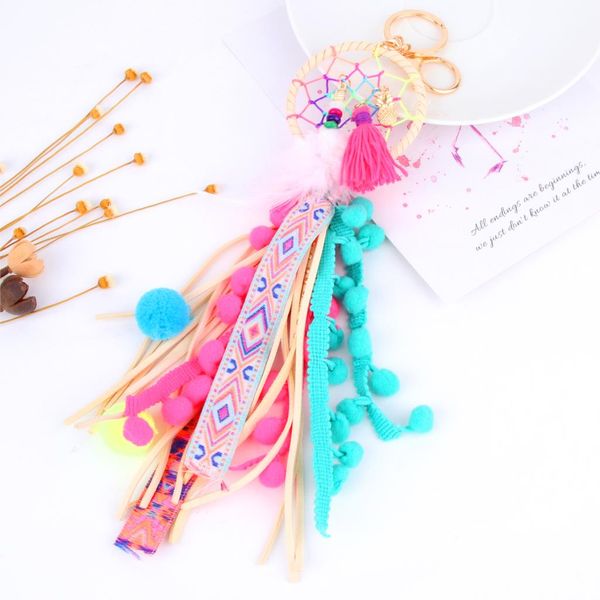 

10pcexquisite dreamcatcher multicolored long tassel keychain boho lace women strawbag party gift jewelry wholesale e2751-e2753, Silver