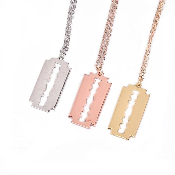 

fashion silver color stainless steel razor blades pendant necklaces men jewelry hiphop punk rock blade women collares