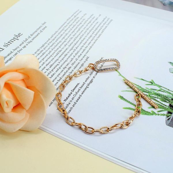 

charm bracelets exquisite fashion oval lock link chain zircon bangle bracelet for women trendy metal jewelry high-quality gifts, Golden;silver
