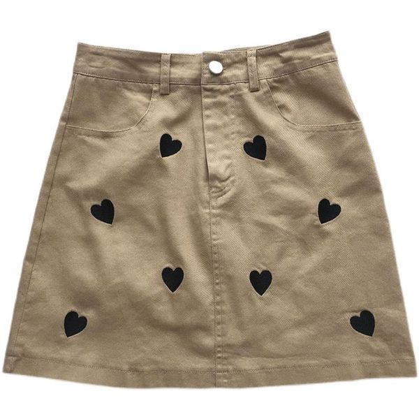 

skirts retro anti-empty embroidered love heart short skirt female summer korean fashion all-match high-waisted a-line, Black