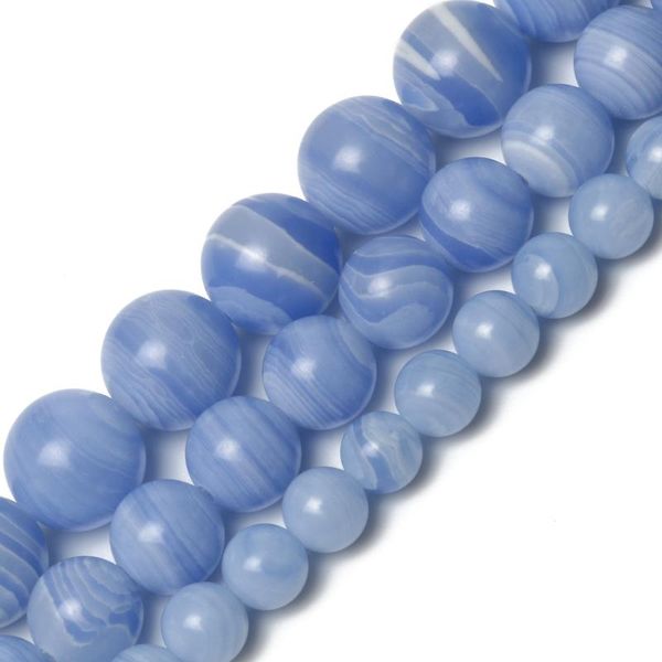 Outras contas de pedra natural Ágatas rendadas azuis redondas soltas para fazer joias Bordado Faça você mesmo Charms Pulseira 6/8/10 mm