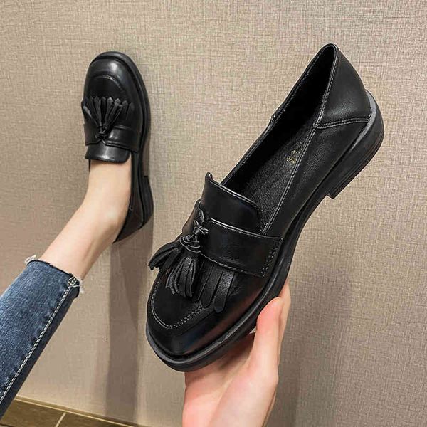 

women's british style 2021 spring lefu soft pu leather large size shoes, Black