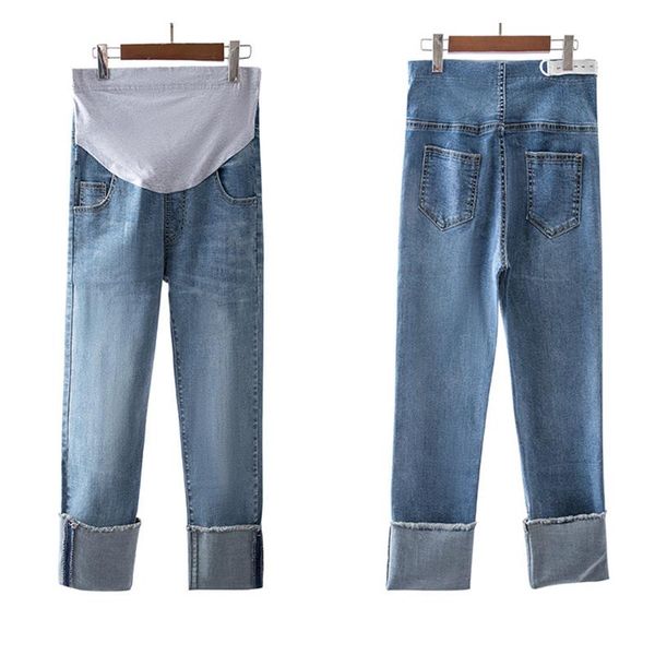 

stretch maternity pants pregnant women clothes jeans cropped straight premama trousers loose denim bottoms, White