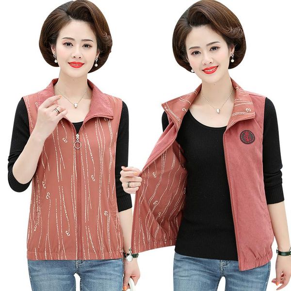 

women's vests 2021 fashion autumn spring cotton vest korean two sides wear lapel casual waistcoat sleeveless coat big size outerwear, Black;white