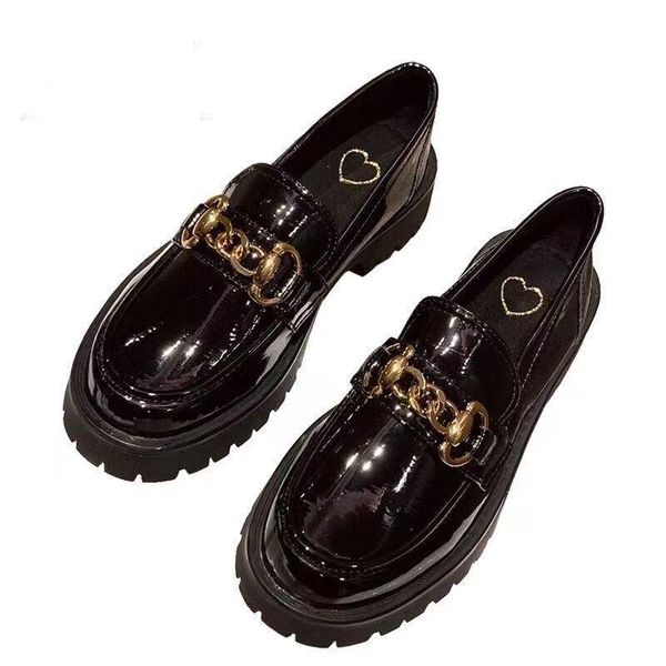 

dress shoes women 2021 spring autumn loafer casual black love leather women's mid-heel platform zapatillas mujer