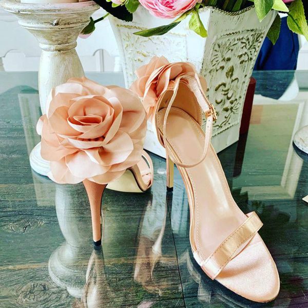 

sandals spring and summer 2021 fish mouth big flower open toe slim high heel, Black