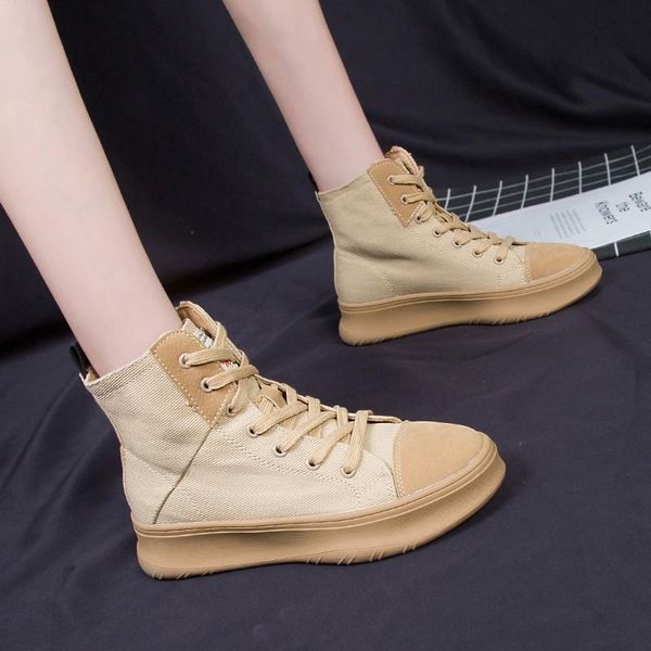 

boots autumn winter 2021 thick bottom canvas lace up short tube women's net red casual sports women brand star shoes, Black