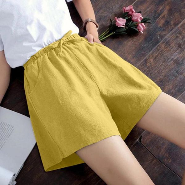 

women's shorts solid color high waist linen loose casual thin wide leg elasticity jogger female #p2, White;black