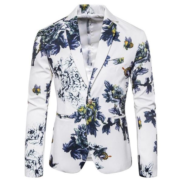 

mens fashion print suit 2021 men casual blazer one button flower coat slim fit men's dress suits & blazers, White;black