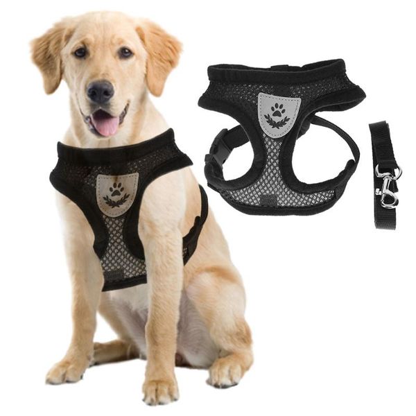 

dog collars & leashes pet puppy mesh breathable vest harness leash outdoor walking traction rope chest strap for product