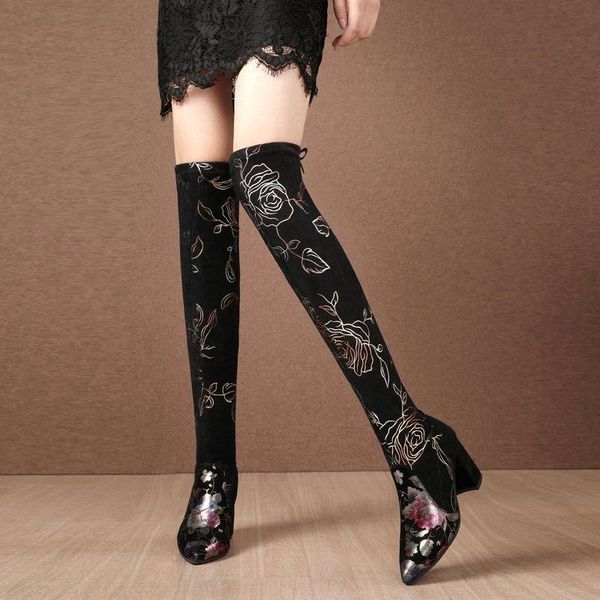 

boots arrival 2021 winter ladies over the knee pointed shoes slip on fashion super high heel, Black