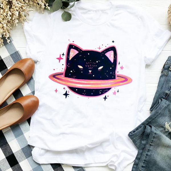 

cat watercolor short sleeve women t shirt 90s fashion print tee for womens clothes female graphic, White