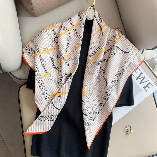 

scarves fashion hand stitch twill square scarf silk gift woman printing headscarf shawl wraps bandana hijabs, Blue;gray