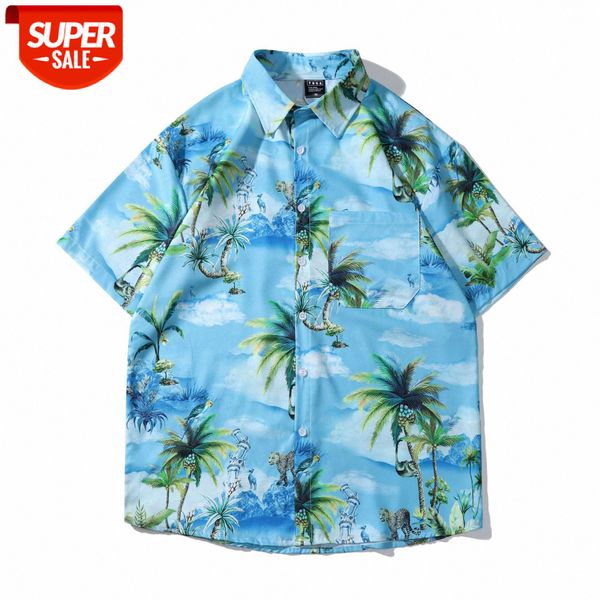 

wei yi short-sleeved floral shirt men's loose port style retro flow outside couple casual half-sleeved #ui6e, White;black
