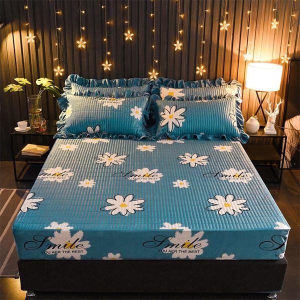 

sheets & sets blue flower winter fitted sheet universal 30cm mattress cover crystal velvet thicken warm quilted cotton bed and ca